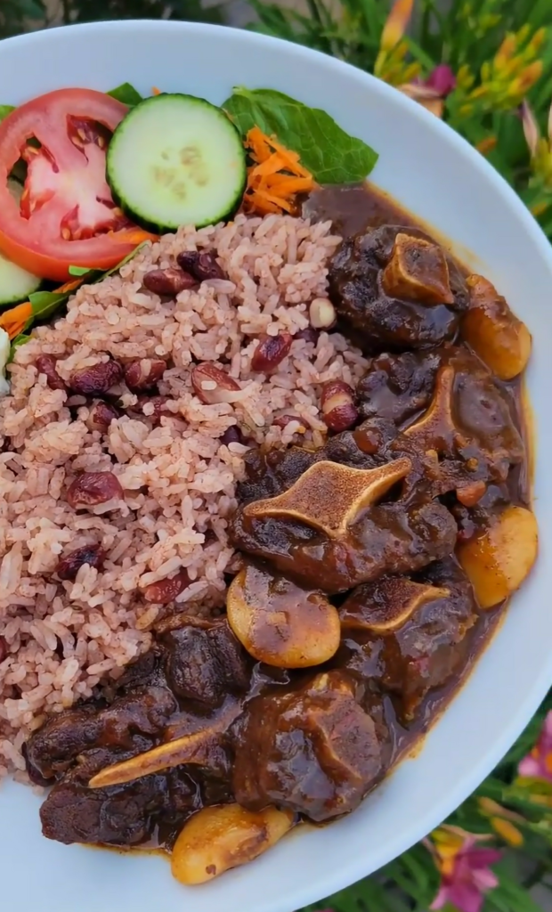 Jamaican oxtail with rice and peas