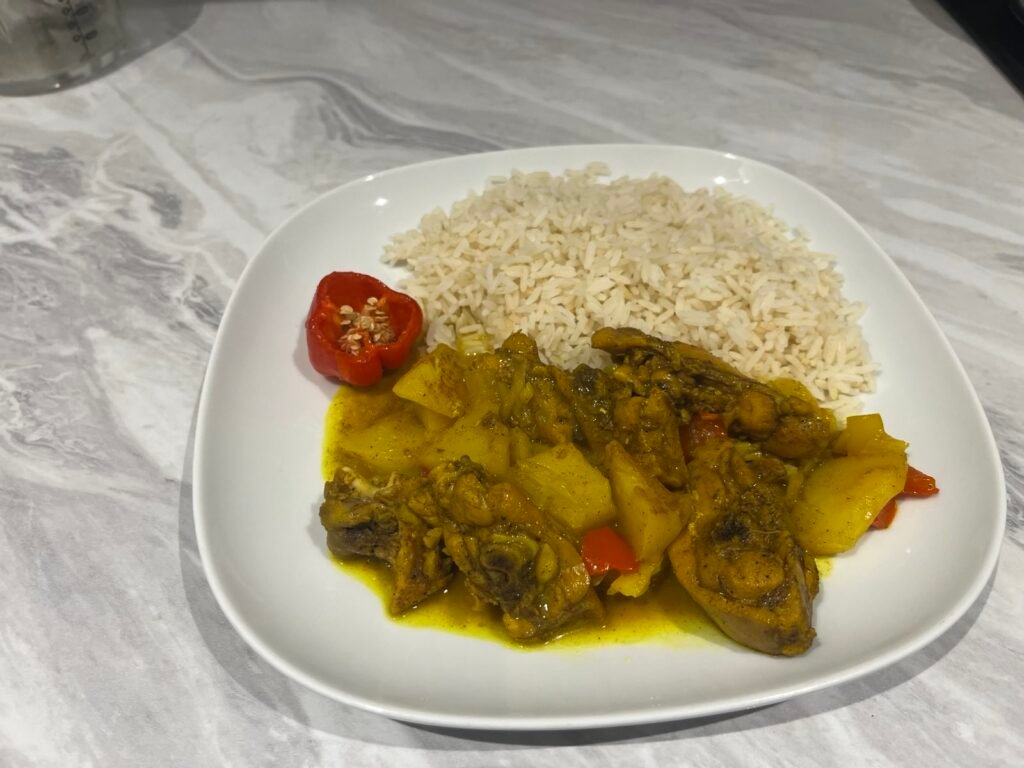 Jamaican curry chicken-and steamed white rice